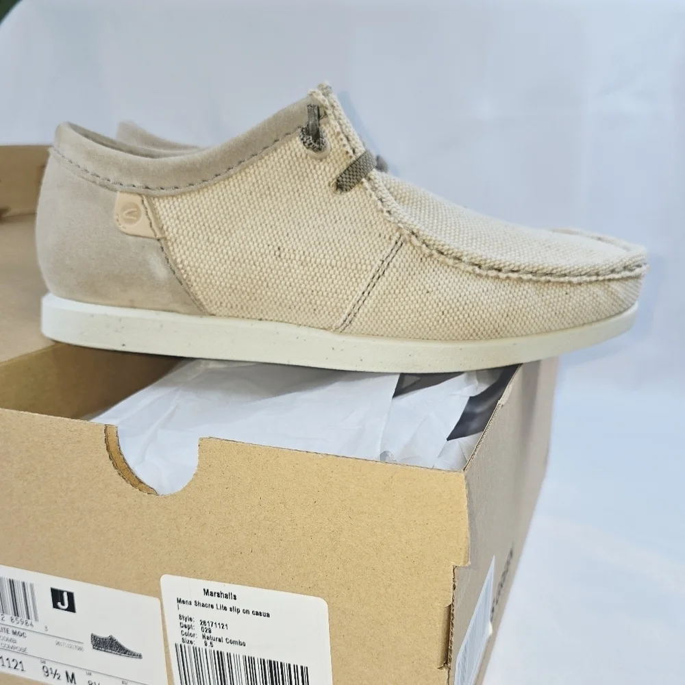 Clarks | Shacrelite Moc Toe Natural Woven Cotton Genuine Leather Suede Loafers
